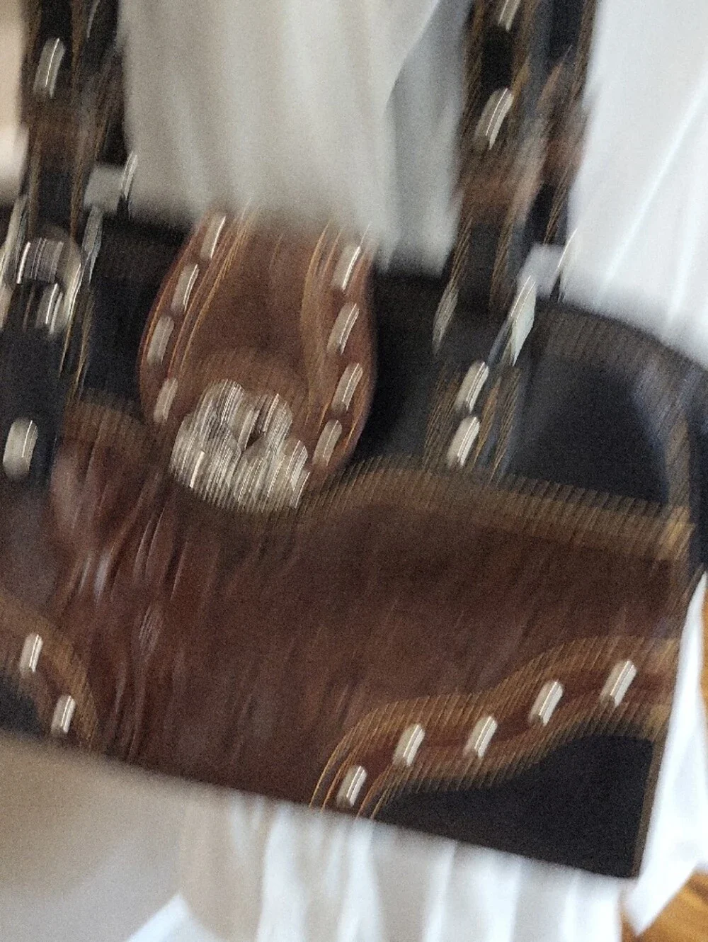 MC, Mark Chantel Dark Brown Embossed Shoulder Bag with Studded Trim